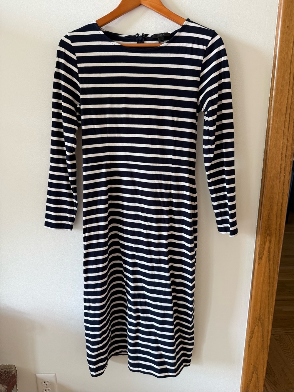 J. Crew Navy and White Striped Long-Sleeve Knit Dress